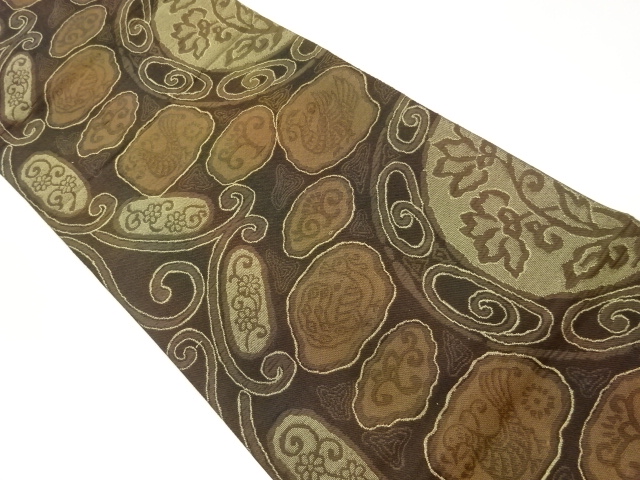 JAPANESE KIMONO / ABSTRACT FLORAL / BIRD PATTERN WOVEN FUKURO OBI